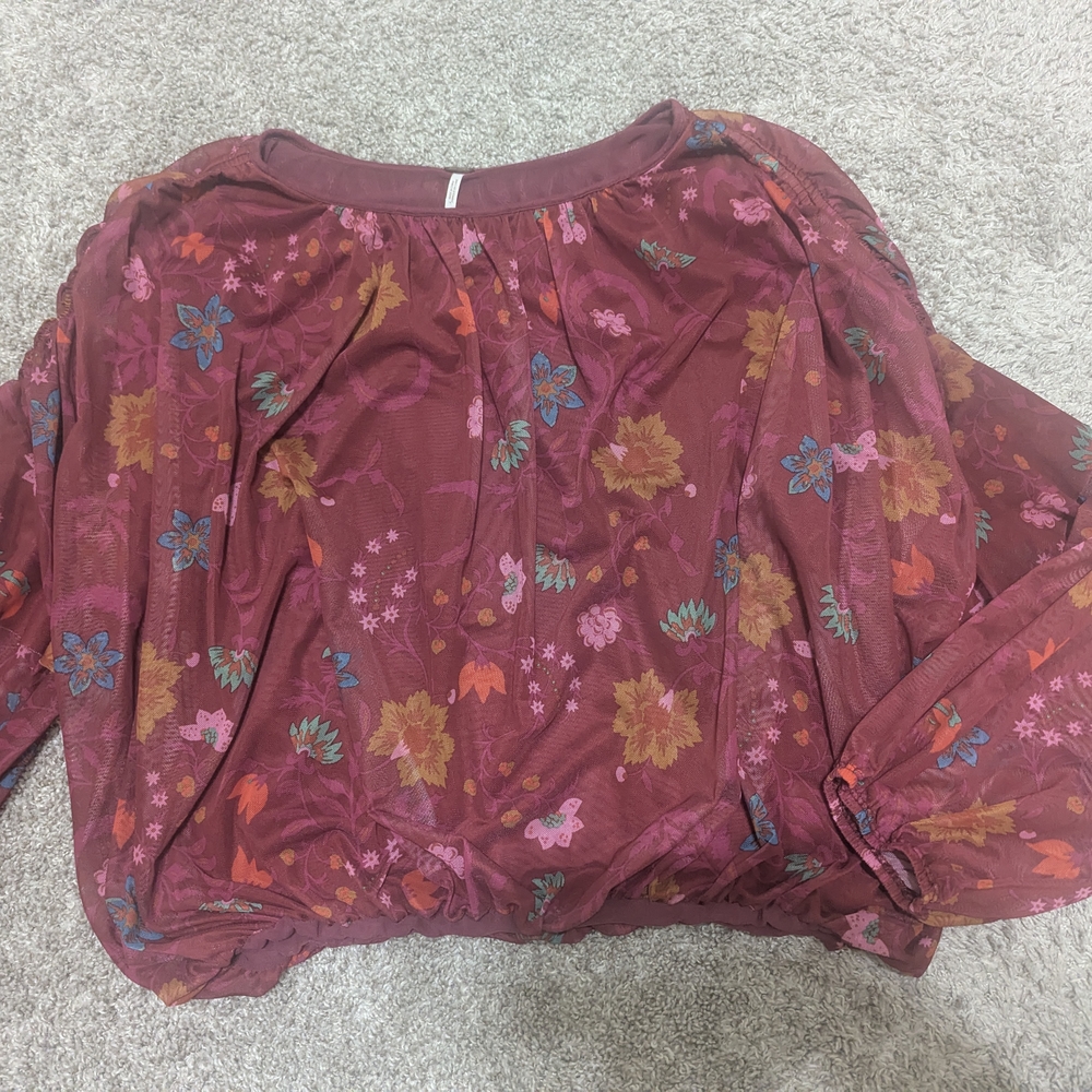 Free People Burgundy Floral Blouse